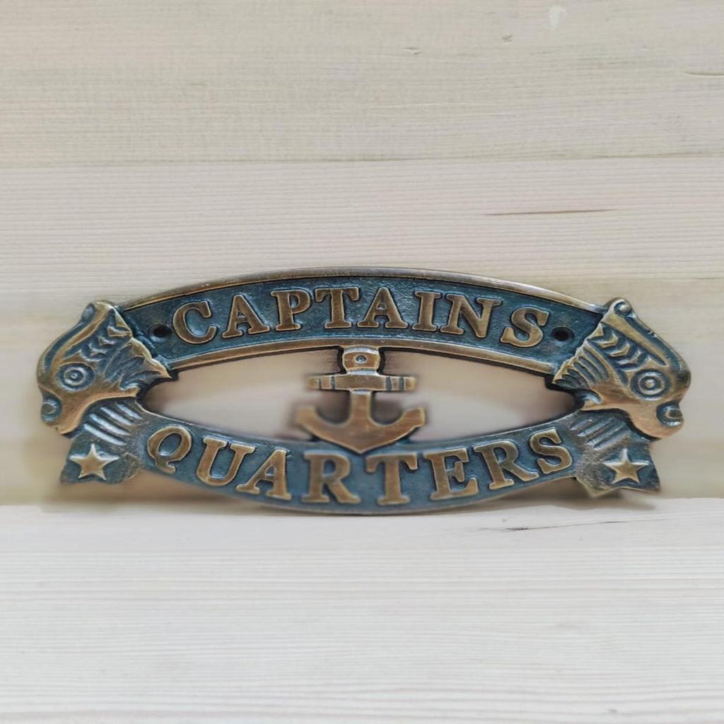 Antique Door Plate Solid Brass, Nautical Charm Captain's Quarters Sign, Plaque Ship Boat Sign Antique Brass Finish Wall Decor,Maritime Decor