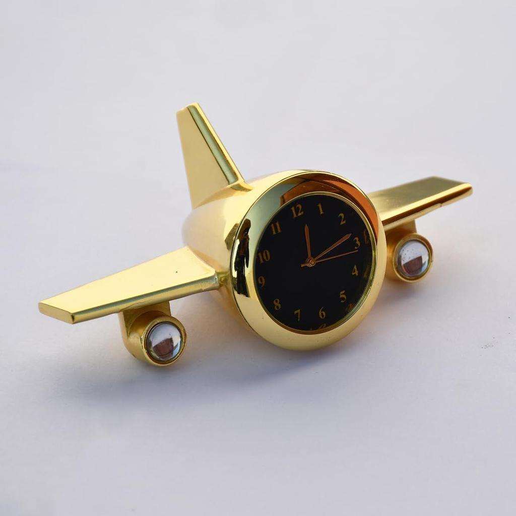 Airplane Table Clock Showpiece - Aeroplane Clock for Office Desk, Study Table - Corporate Gift for Client, Employees, Men, Boys (Golden)