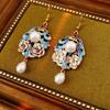 Flower Cloisonne Drop Earrings Exquisite Chinese Style Earrings Retro Vintage Earrings Gift