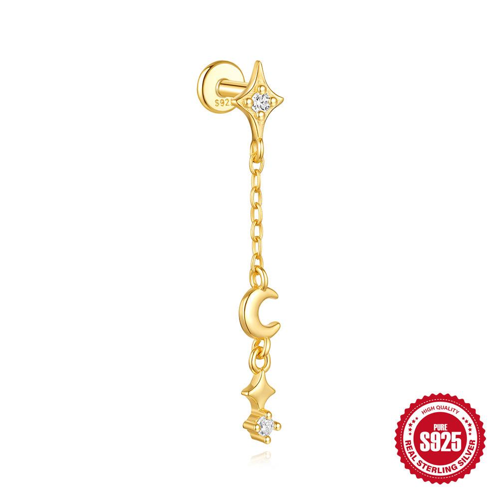 Стильный и простой Ins S925 стерлингового серебра Кайт камень с бриллиантами Плоская головка Внутренняя резьба Прокол Козелок серьга-пусет женская