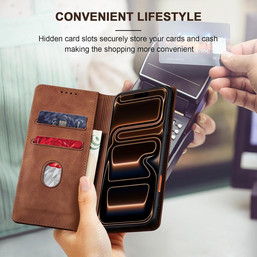 Suitable for iPhone 17 Pro MAX brown PU leather flip phone case wallet with card slot foldable bracket magnetic buckle