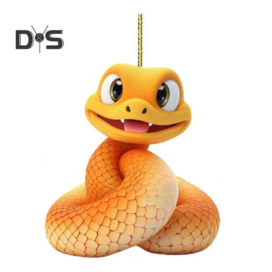 Подвеска в виде мультяшной змеи, 2D акриловый брелок, подвеска в виде оранжевой змеи, новогоднее подвесное украшение для автомобиля, рюкзака, рождественской елки