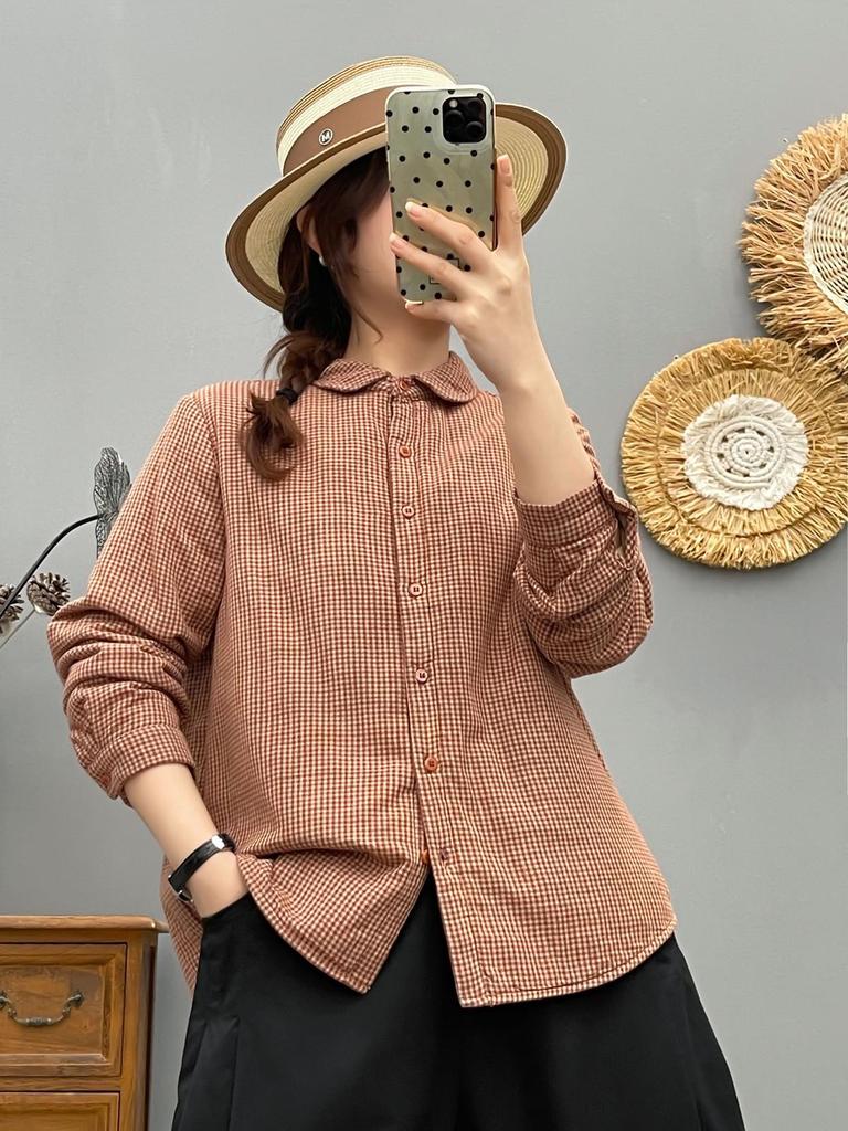 Стильная женская стеганая рубашка-куртка в клетку с хлопковым наполнителем - Коллекция Осень/Зима 2025, Теплый повседневный топ (Стиль 86536)