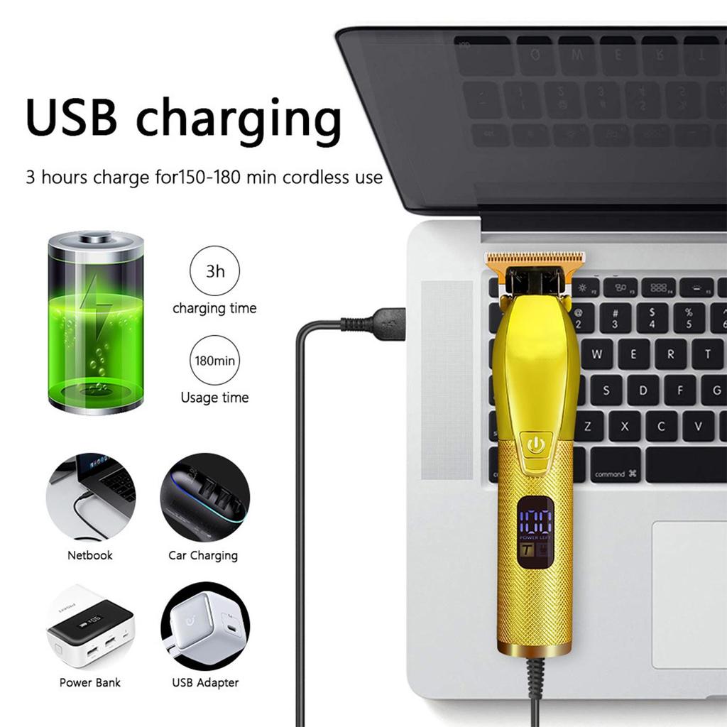 Перезаряжаемая ЖК-машинка для стрижки волос для дома, электрическая парикмахерская, мощная машинка для стрижки волос, металлическая кромка, высокое качество