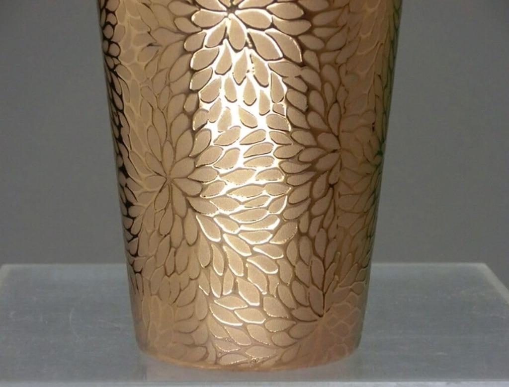 Transparent Chrysanthemum Wooden Made in Japan J-kitchens Ultra-Thin Tumbler, Gold, Design, Box, 370ml,