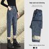 Women's High-Waisted Fleece-Lined Loose Fit Straight-Leg Jeans for Autumn and Winter