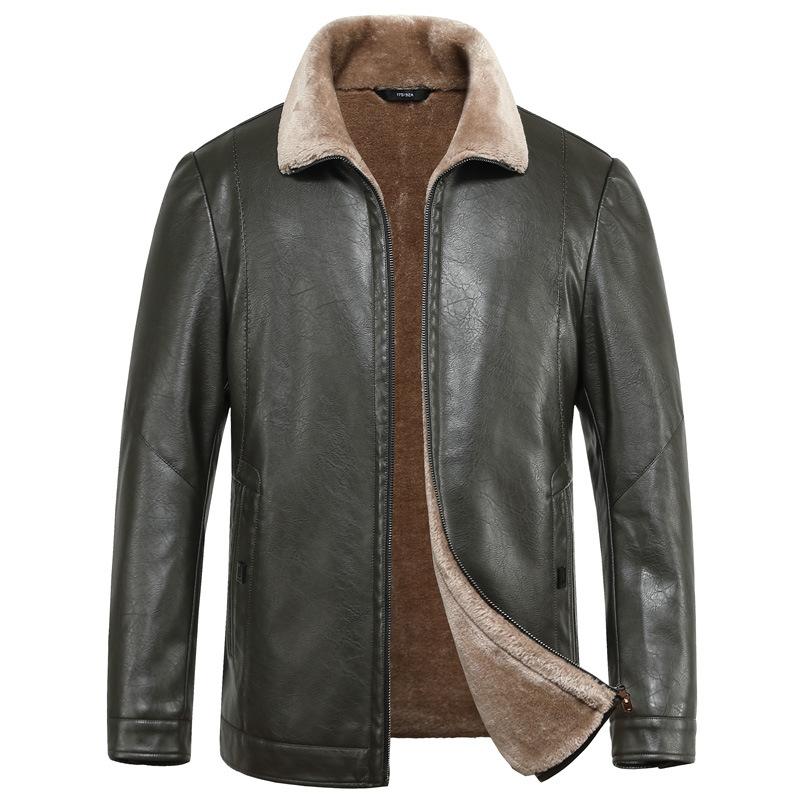 Autumn New Style Washed PU Leather Jacket for Middle-aged Men with Velvet and Thickened Men's Fur All-in-one Jacket