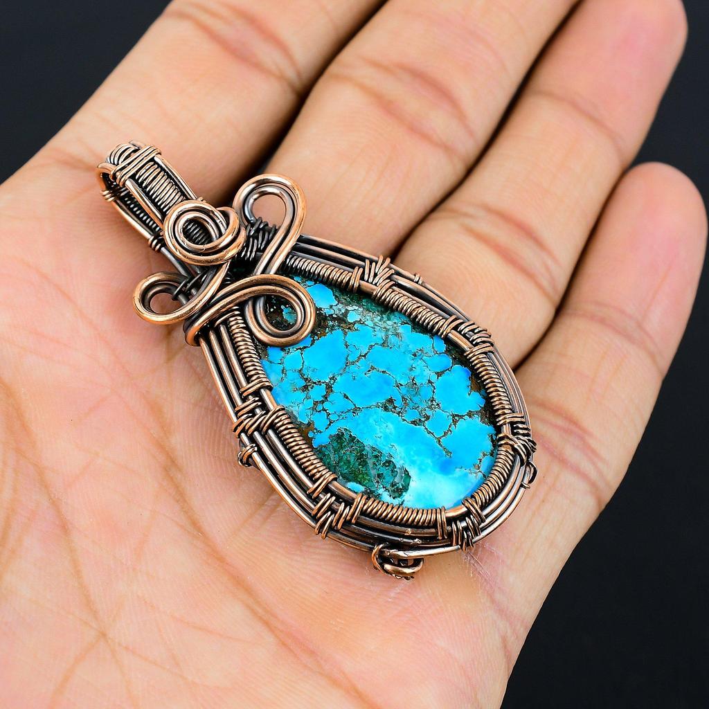 Тибетский бирюзовый драгоценный камень из чистой медной проволоки, завернутый в ювелирную подвеску ручной работы для подарка