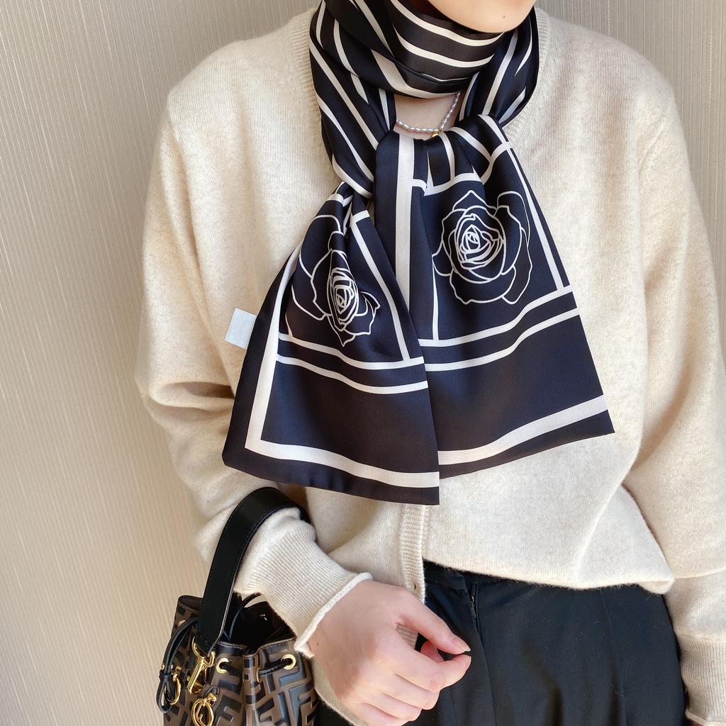 New Korean-style Striped Scarf for Women with Thin Narrow Long Flat-angle Streamer Scarf Headband Tie-up Holiday Gift