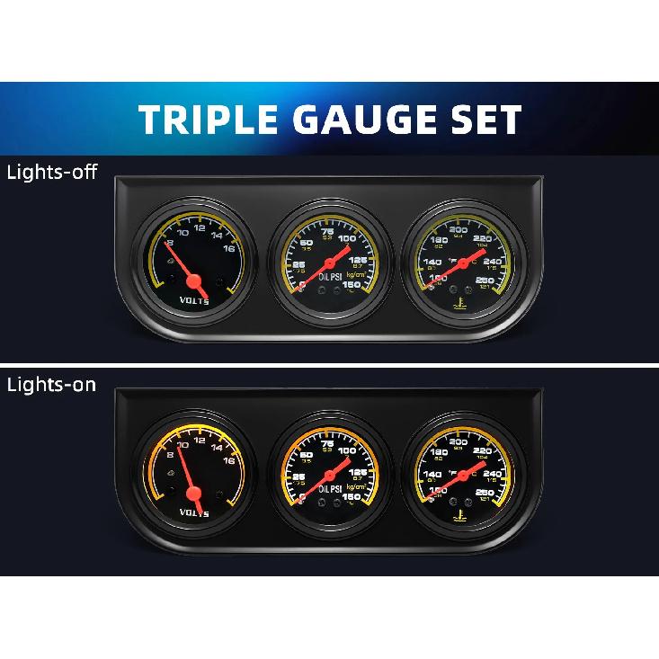 3-In-1 Vehicle Gauge Oil Pressure+ Volt Meter + Water Temp Guage °F PSI 8-16V Car Triple Gauge With Sensor For Car Truck SUV