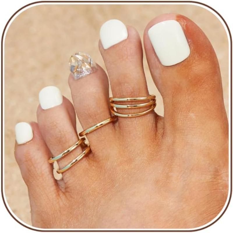 Toe Rings for Women Non Tarnish 14K Gold Filled Adjustable Toe Ring Set Daisy CZ Plain Hug Triple Open Band Ring Summer Beach Foot Jewelry for Women