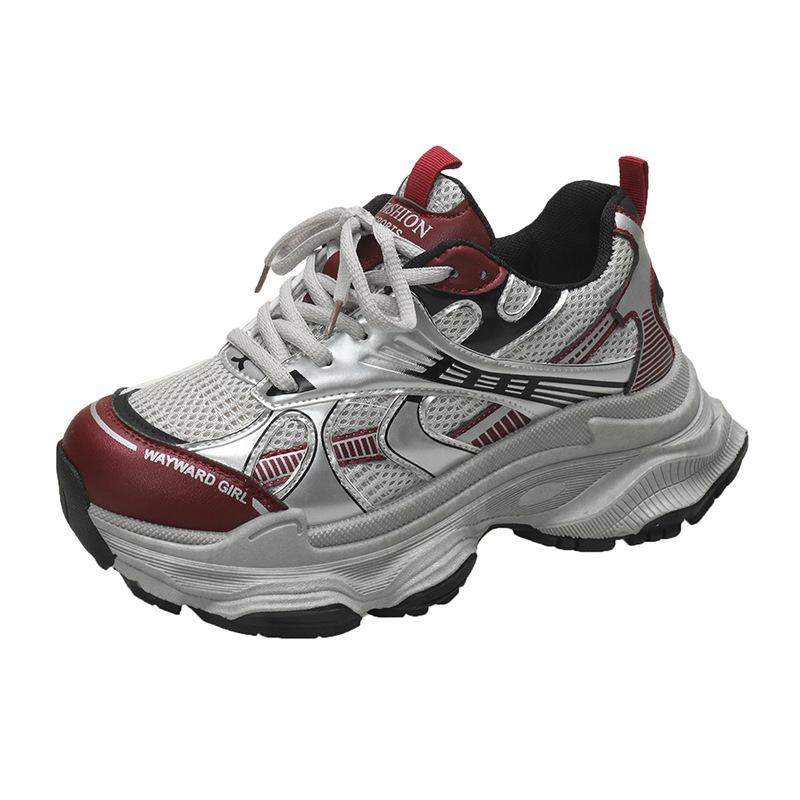 Retro heightening and showing feet, small platform dad shoes, women's 2025 new autumn breathable casual and lightweight sports shoes