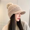 Новая осенне-зимняя теплая шерстяная шапка в корейском стиле, с бархатной защитой ушей, меховым помпоном, универсальная шапка-бини, тренд
