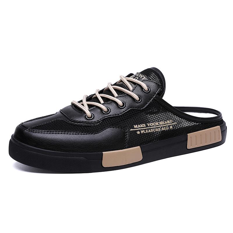 «Мужские летние дышащие сетчатые кроссовки без застежек»: Модные повседневные туфли с закрытым носком для подростков.