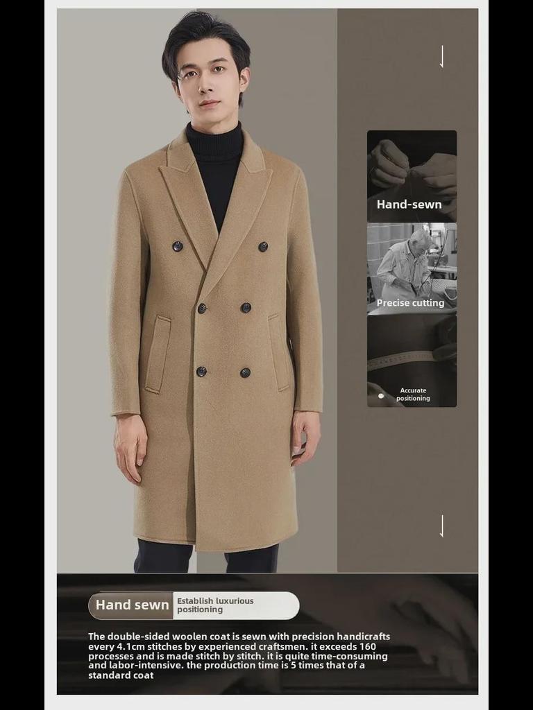 Men’s Handmade 100% Wool Double-Breasted Coat for Autumn/Winter