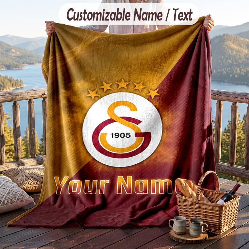 Flannel Blanket Galatasaray FC Print Custom Name Text Soft Throw for Sofa Bed