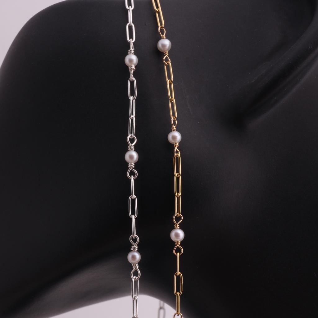 14K Gold Filled/S925 Silver 5.5*2mm Paperclip Chain Beaded 3.5mm Fresh Water Pearl for DIY Permanent Necklace Bracelet Jewelry