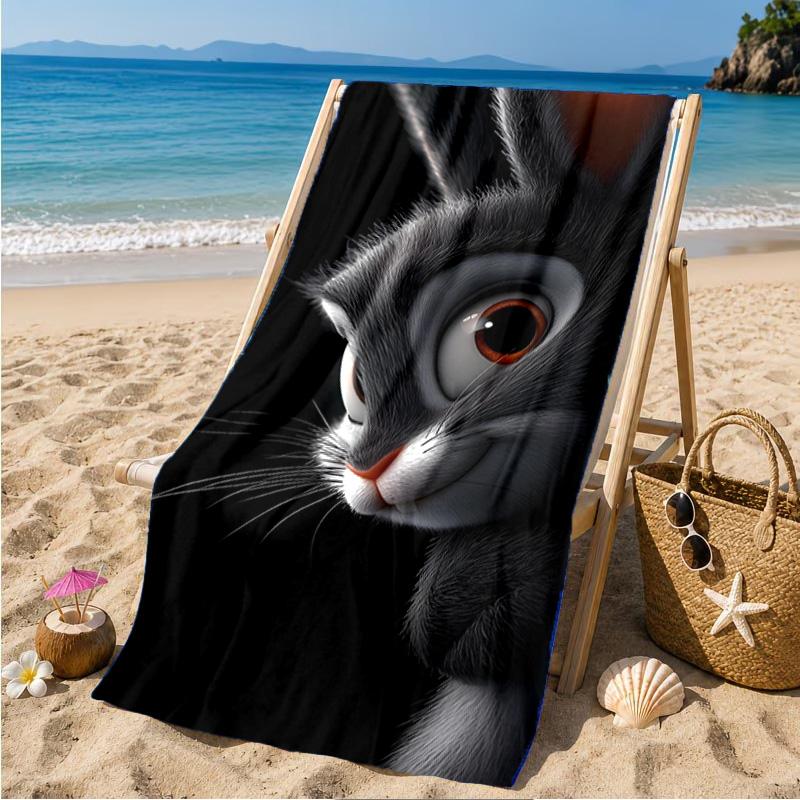 Elegant Bunny Portrait Beach Towel Microfiber Beach Towel, Lightweight and Quick-Dry, for Summer Travel, Swimming Pool Fan Birthday Gift