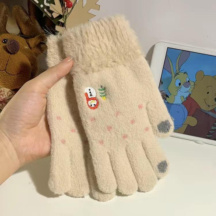 Touchscreen Plush Snowman Winter Gloves for Girls