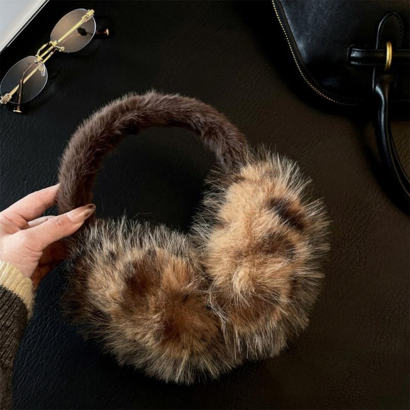 Зимние наушники-грелки с принтом под коричневую шкуру животного, с мягкой плюшевой отделкой и амбушюрами, толстые, теплые, для ношения на улице в холодную погоду, для ходьбы, езды на велосипеде