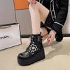 Fashion 9CM Metal Chain Patent Leather Punk Ankle Boots Women New Winter Designer Chunky Platform Boots Woman Black Gothic Lolita Shoes