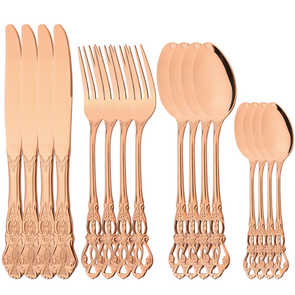 16 шт. серебряный набор столовых приборов, обеденная вилка, нож, десертная ложка, набор столовой посуды из нержавеющей стали, столовое серебро в стиле вестерн, посуда, свадебный подарок