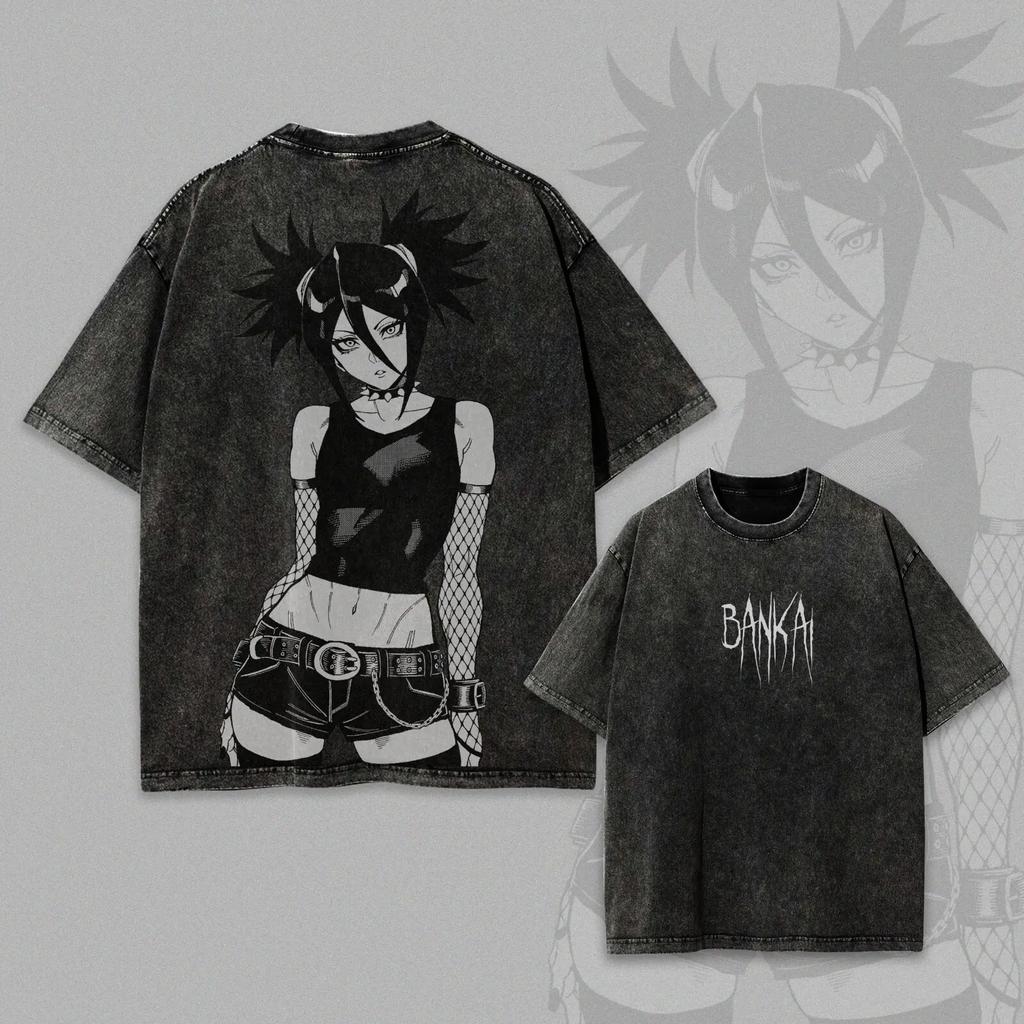 BLEACH Kuchiki Rukia Tshirt Gothic Yk Anime Printed Tshirt Washed Mens Clothing Summer Short Sleeve Cotton Tees Shirt Tops