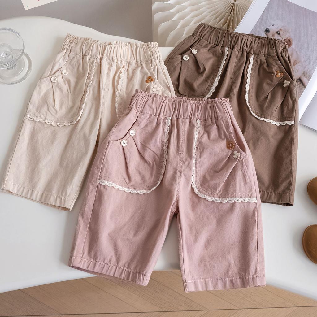 Девочки Летние Укороченные Тонкие Детские Повседневные Шорты из Чистого Хлопка и Брюки Средней Длины для Девочек