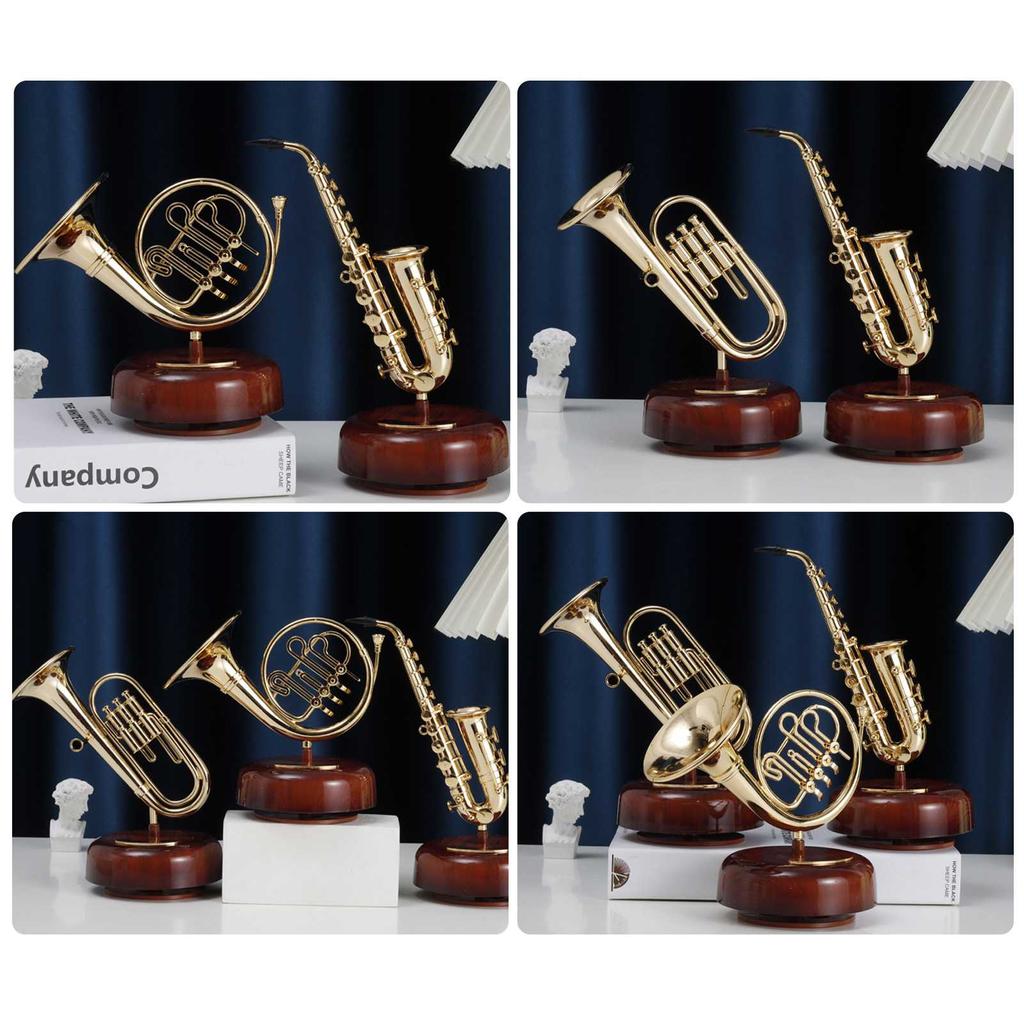 Trumpet Music Box Classical Wind Up Musicbox Twirling Music Box Rotating Base Brass Wind Instrument Miniature Replica