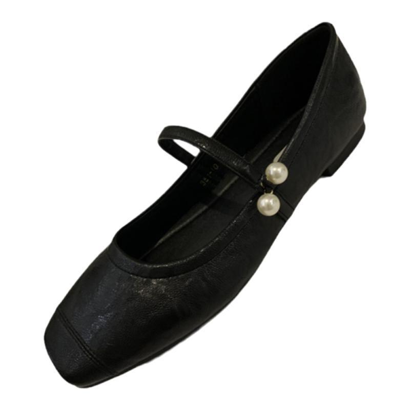 2024 Весна и Осень Новые Туфли Мэри Джейн в стиле ретро Туфли женские Light Mouth Туфли на плоской подошве с одним словом Pearl Туфли на французском языке Temperament Single