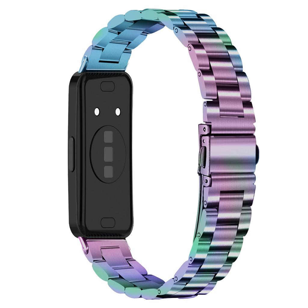 Colored Watch Band for Huawei Band 10/9/8 Stainless Steel 3-Bead Metal Strap