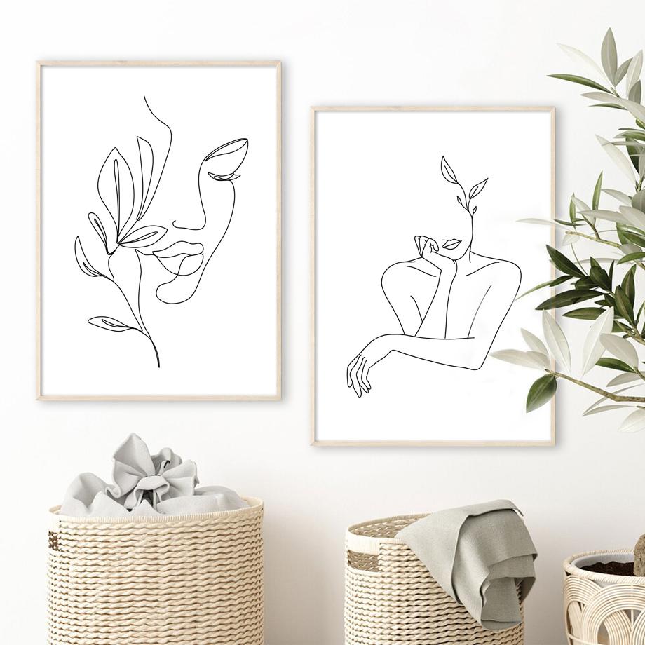 Posters Prints Canvas Painting Nordic Minimalist Wall Art Pictures For Living Room Home Decor Abstract Woman Face Hands Line
