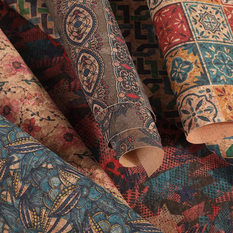 100x135cm Cork Printed Fabric Faux Leather Waterproof Colored Soft Cork Fabric Sofa Car Bag Furniture Decor DIY Sewing Crafts
