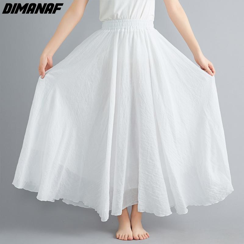 Dimanaf Plus Size Women Linen Skirts Female Elastic Basic Fashion Japanese Dress