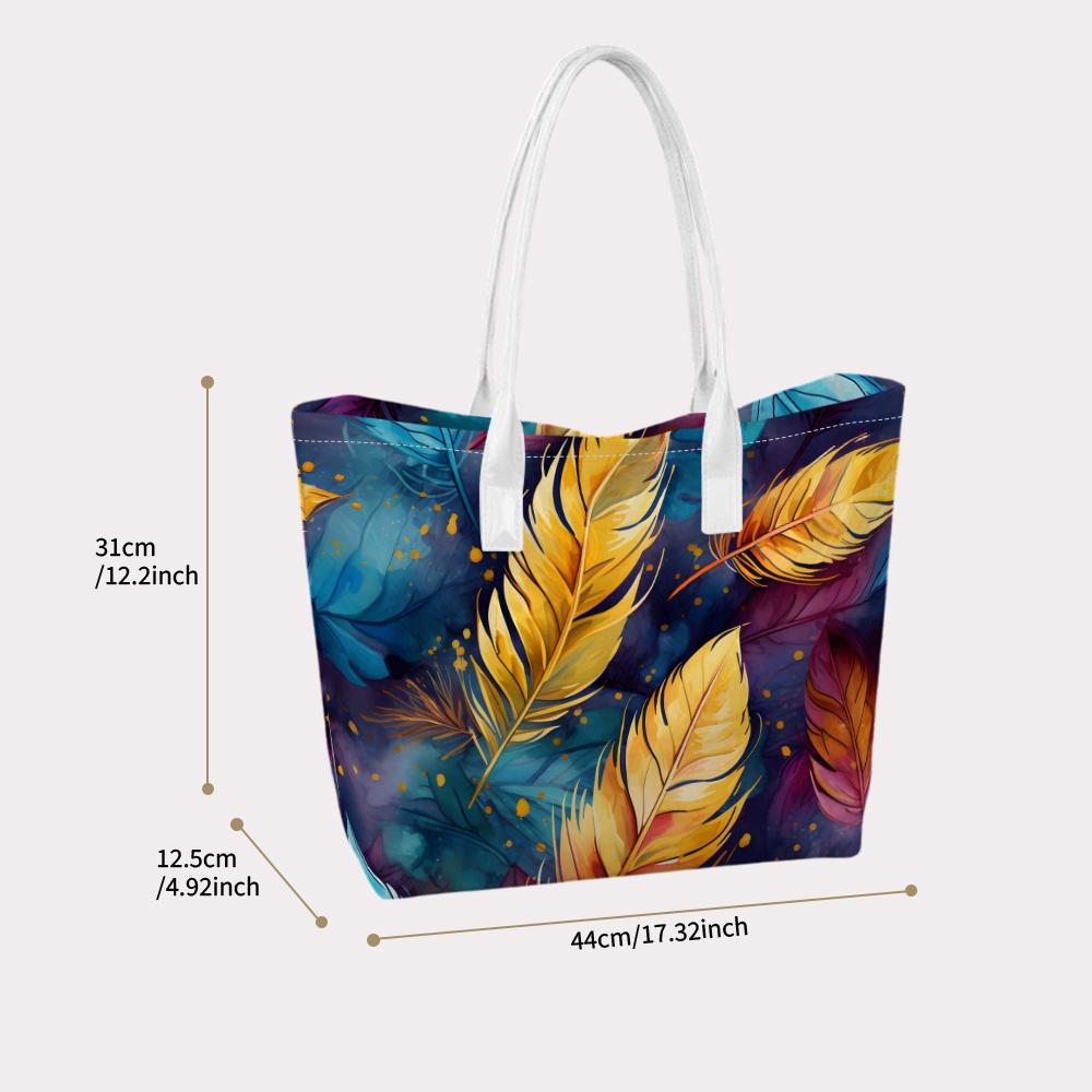 Elegant Feather Print Tote Bag Large Capacity Casual Shoulder Bag for Daily Shopping Travel Use