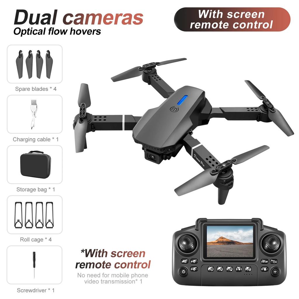 Newest E88 Screen-controlled Lighting Mini Drone 4K 2 Camera Optical Flow Remote Control Aircraft Mavic Air 2