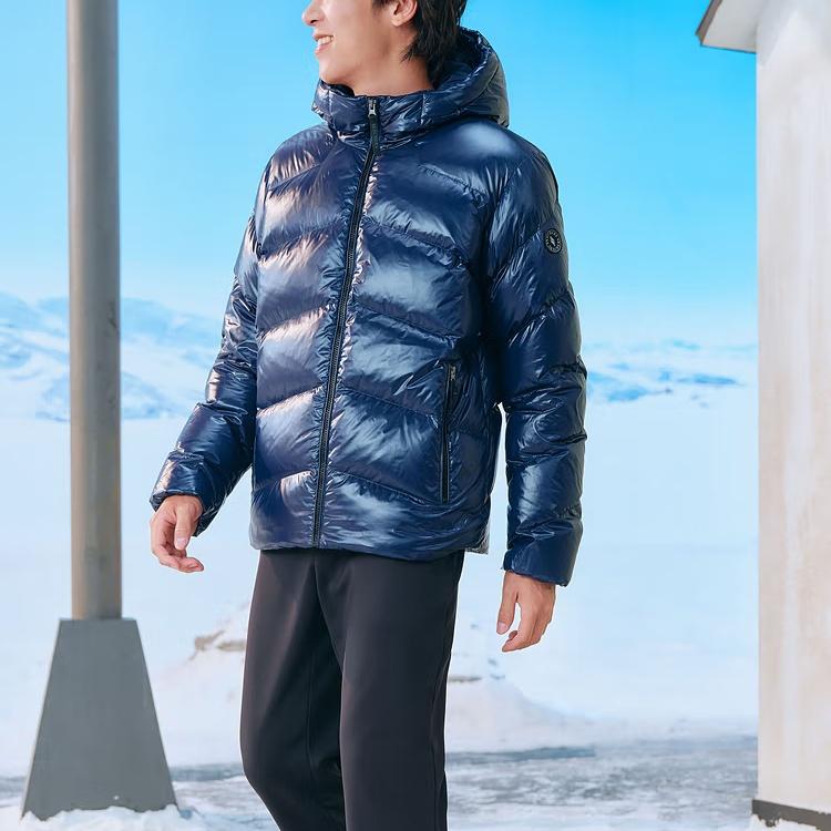 Skechers Мужская стеганая пуховая куртка с капюшоном, однотонная, серия Diamond, темно-синий/черный L423M166-0029