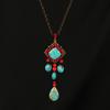 BLINGBAY Women's Pendant Necklace Ethnic Style Turquoise Tassel Necklace Women Vintage Long Tassel Sweater Chain Jewelry Gift