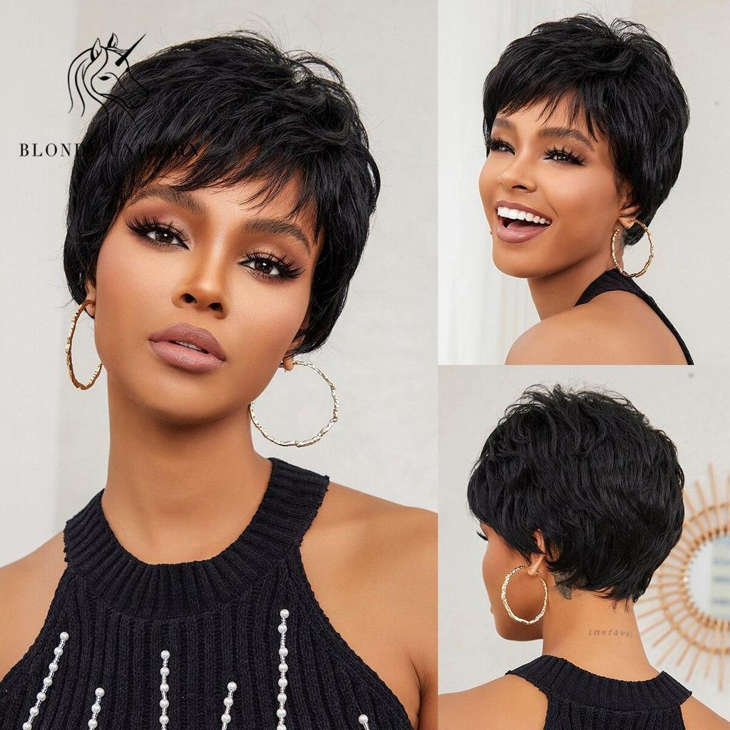 BLONDE UNICORN Парик Blcak, короткий парик боб, синтетические натуральные волосы с стрижкой пикси, парики для повседневного вечернего использования для женщин, термостойкое волокно