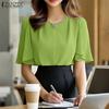 ZANZEA Women Summer Round Neck Solid Color Loose Half Sleeve Blouse