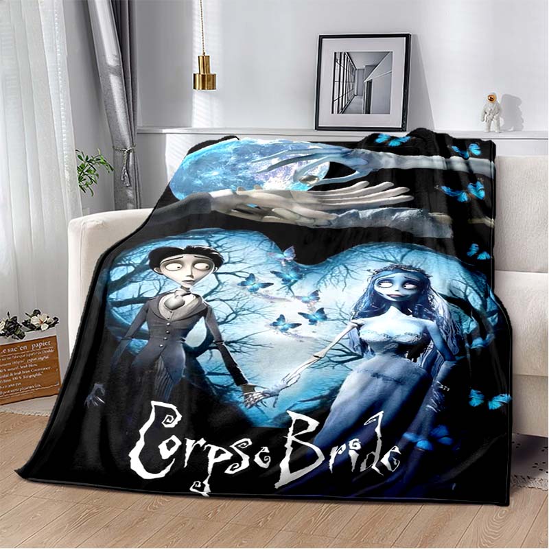 Corpse Bride Moon Sea Print Flannel Blanket, Gothic Romantic Soft Throw Blanket for Sofa Bed Home Decor
