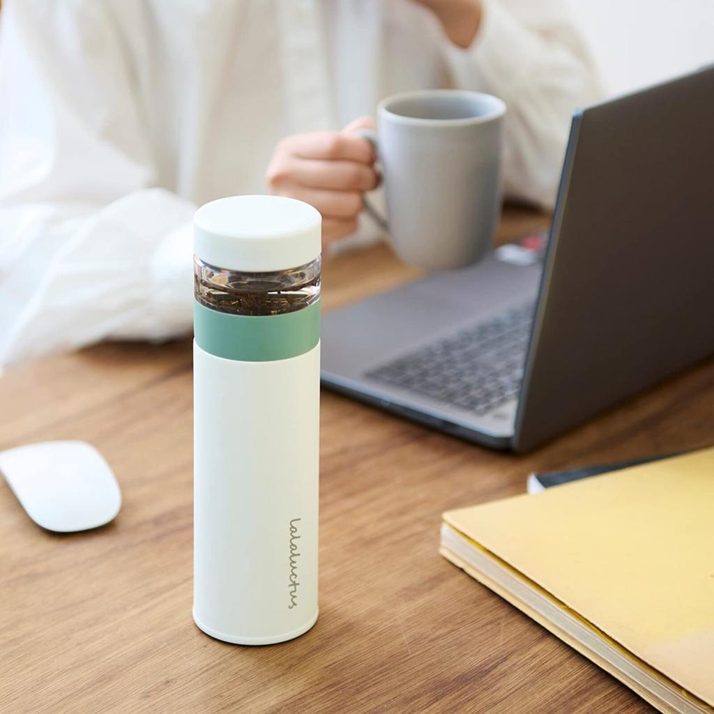 Smile LALALUCTUS Tea Bottle with Keeps Tea Hot or Cold Strainer, Vacuum-Sealed, Double-Walled, (Cream White)