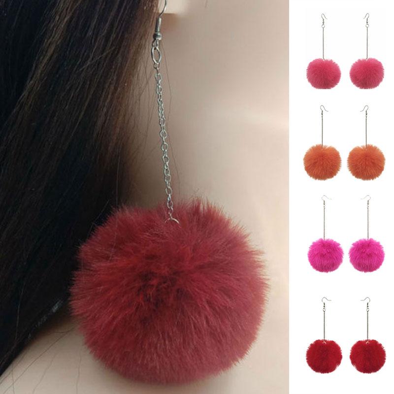New Big Pompom Drop Earrings Fashion Soft Rabbit Fur Ball Pompom Pendant Long Dangle Earrings For Women Girl Party Gifts
