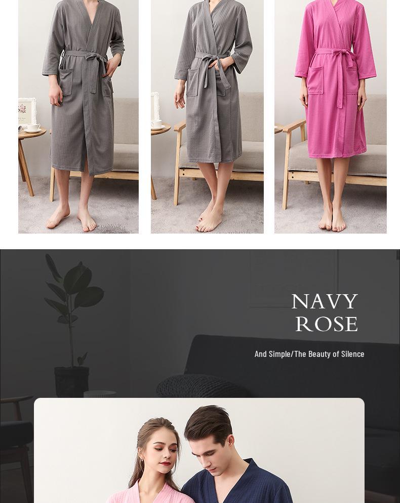 Spring-Summer Waffle Bathrobe: Unisex, Lightweight, 3/4 Sleeves, Korean Style, Absorbent