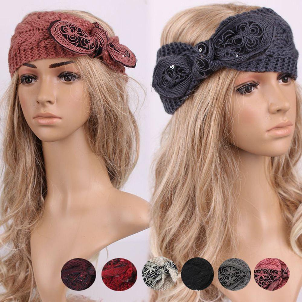 Fashion Women Girl Flower Rabbit Ears Headwrap Crochet Knit Hairband Bow Knot Headband Turban