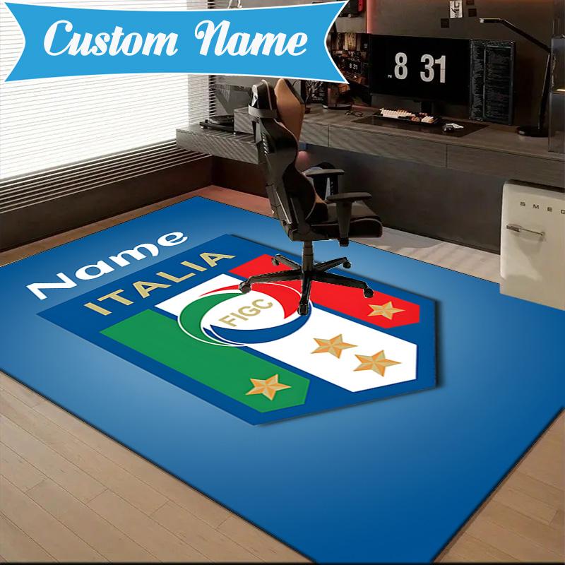 Custom Name Italian Football Crest Rug Game Carpet, Floor Mat for Bedroom Living Room Entryway Rug, Home Decor Idea Gift for Christmas birthday