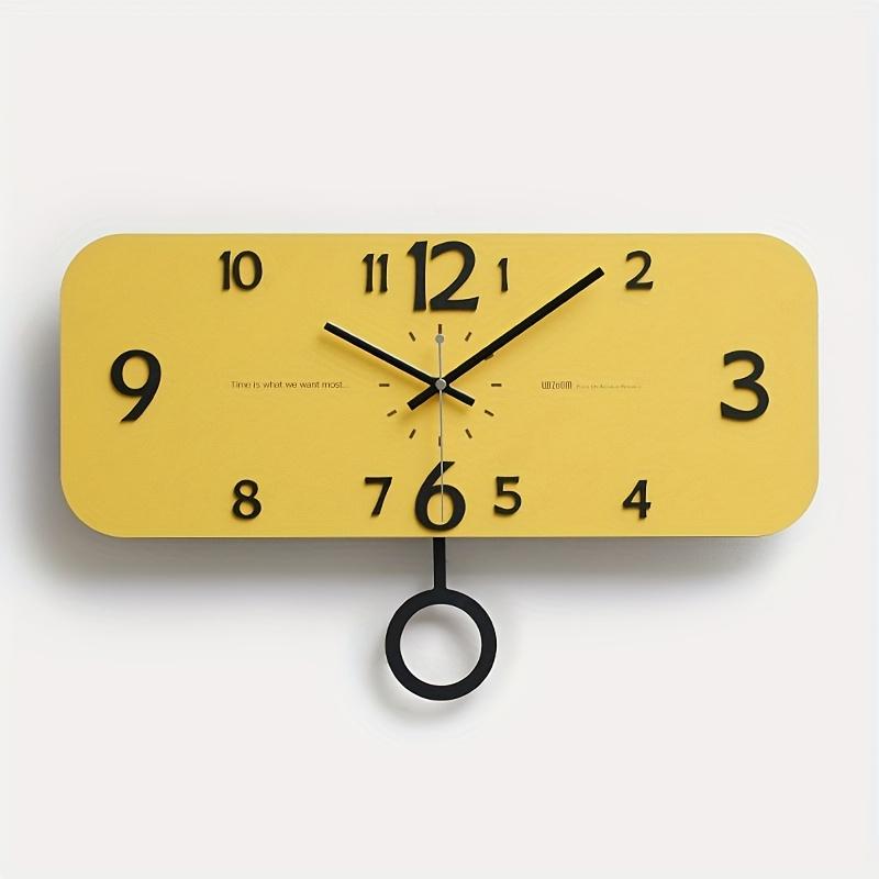 Бесшумные настенные часы с маятником Современный прямоугольный дизайн, Жирные желтые цифры на черных стрелках, Работают от батарейки AA (не входит в комплект) для гостиной,