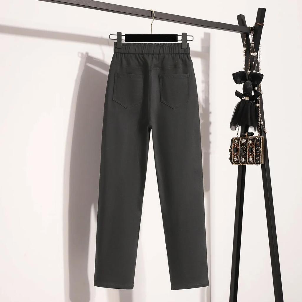 Весенние утягивающие брюки с высокой талией и маленькими ножками, женские длинные брюки больших размеров, эластичные базовые брюки, узкие женские брюки