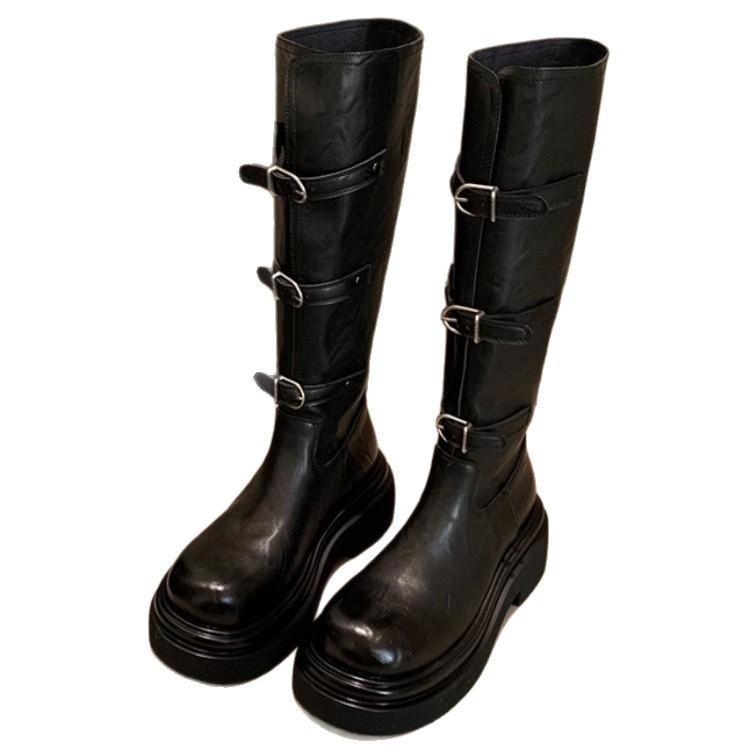 2025 новые ботинки-рыцари на высокой платформе с пряжкой на ремне, женские осенне-зимние новые ботинки средней высоты, ботинки-рыцари