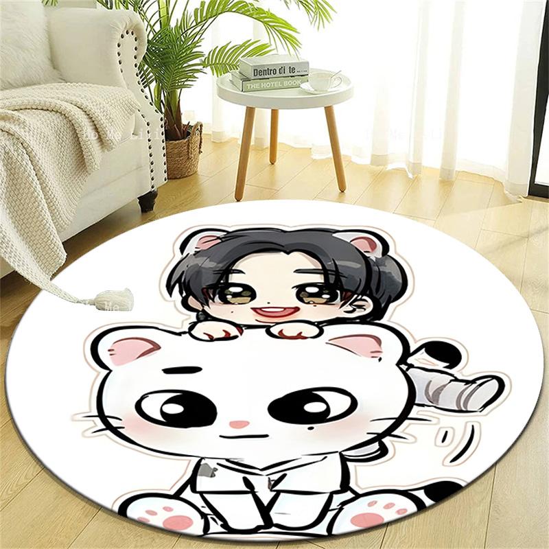 1pc Kpop Team8 Design Printed Area Round Carpet for Bedroom Living Room Home Decor Rugs Mat Non Slip Mat Rug for Bedside